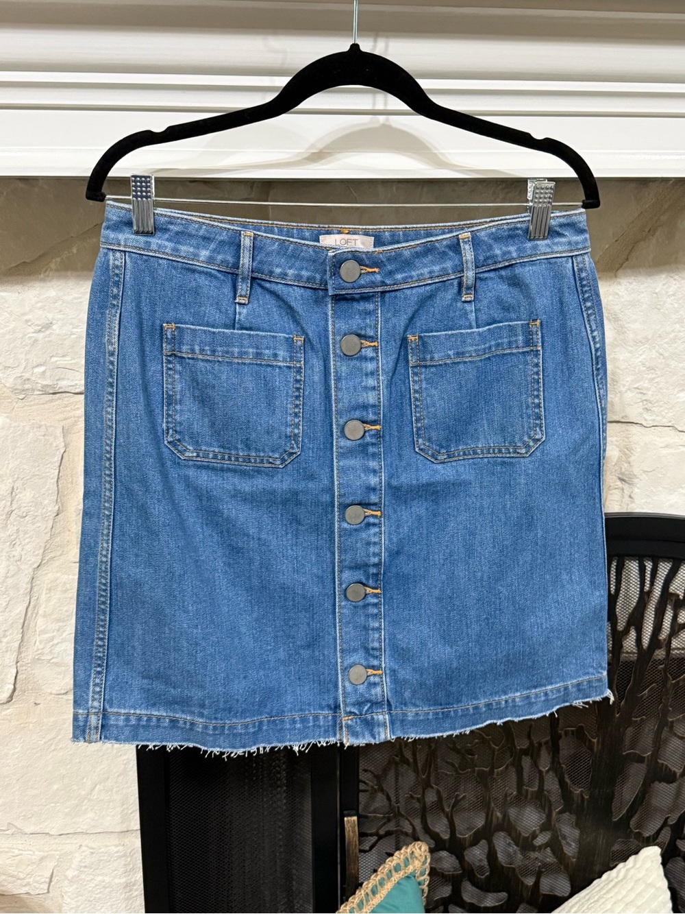 LOFT Medium Blue Button-Front Denim Mini Skirt